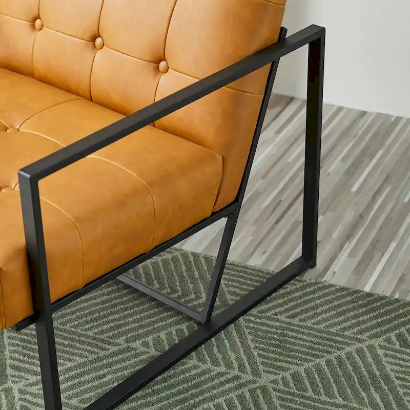 Fauteuil d'appoint capitonné en cuir PU de style Mid-Century 29,50W 29,5L x 30,5H x 29,25P