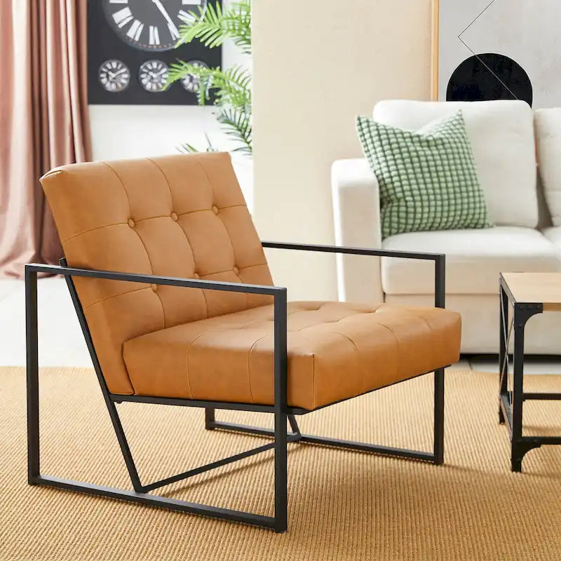 Fauteuil d'appoint capitonné en cuir PU de style Mid-Century 29,50W 29,5L x 30,5H x 29,25P