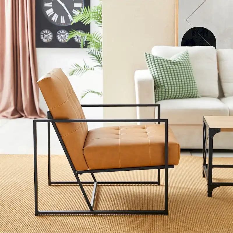 Fauteuil d'appoint capitonné en cuir PU de style Mid-Century 29,50W 29,5L x 30,5H x 29,25P