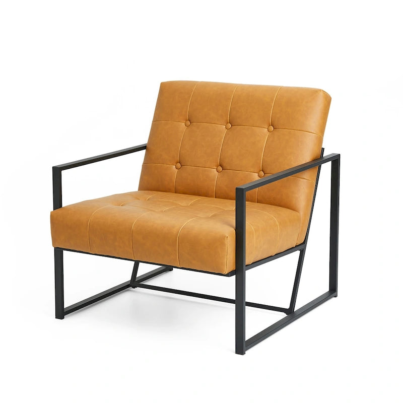 Fauteuil d'appoint capitonné en cuir PU de style Mid-Century 29,50W 29,5L x 30,5H x 29,25P