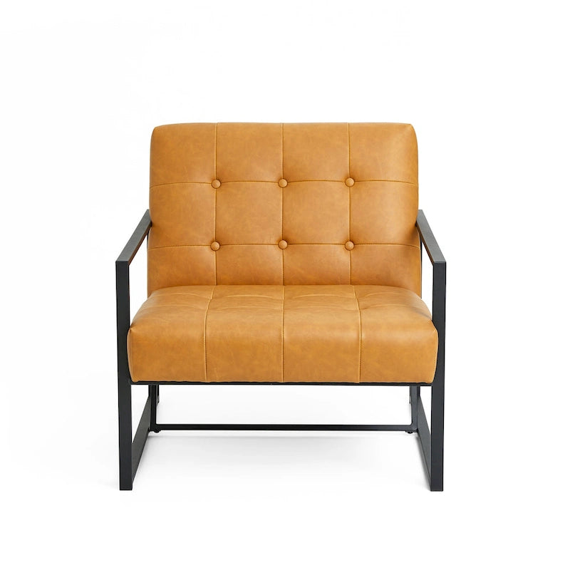 Fauteuil d'appoint capitonné en cuir PU de style Mid-Century 29,50W 29,5L x 30,5H x 29,25P