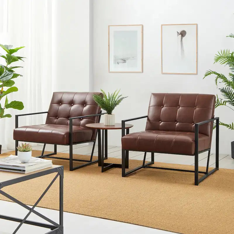 Fauteuil d'appoint capitonné en cuir PU de style Mid-Century 29,50W 29,5L x 30,5H x 29,25P