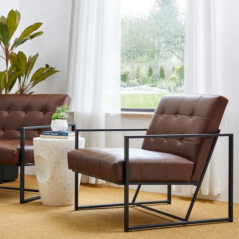 Fauteuil d'appoint capitonné en cuir PU de style Mid-Century 29,50W 29,5L x 30,5H x 29,25P