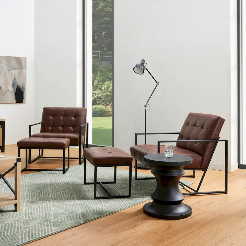 Fauteuil d'appoint capitonné en cuir PU de style Mid-Century 29,50W 29,5L x 30,5H x 29,25P