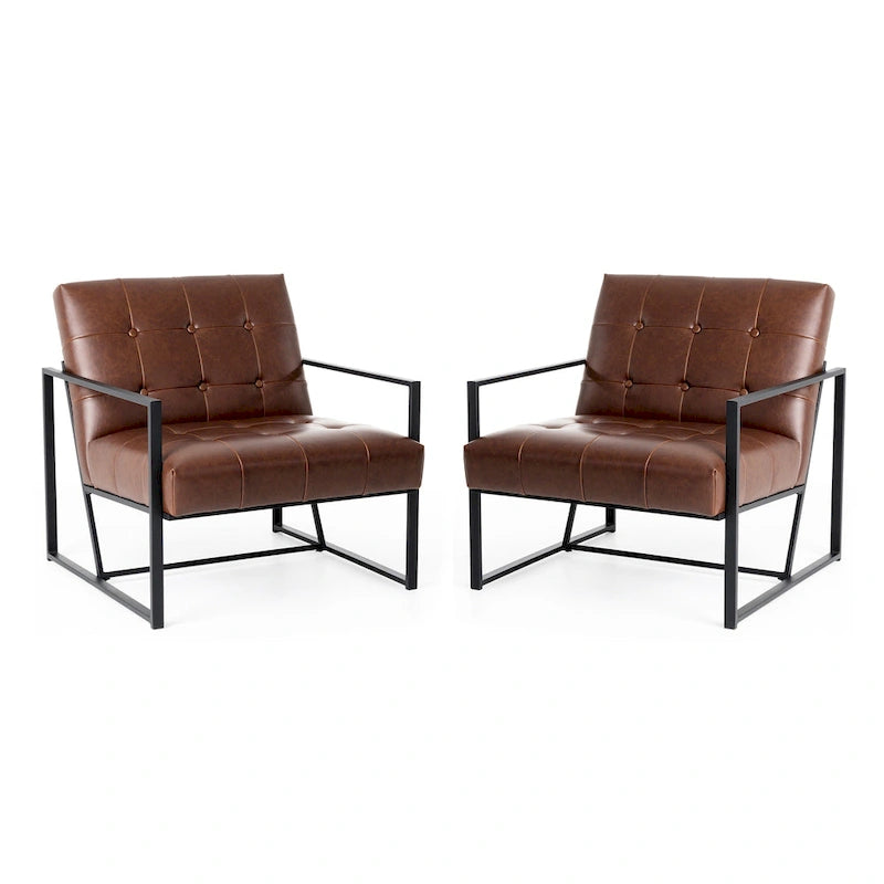 Fauteuil d'appoint capitonné en cuir PU de style Mid-Century 29,50W 29,5L x 30,5H x 29,25P
