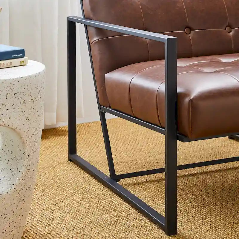Fauteuil d'appoint capitonné en cuir PU de style Mid-Century 29,50W 29,5L x 30,5H x 29,25P