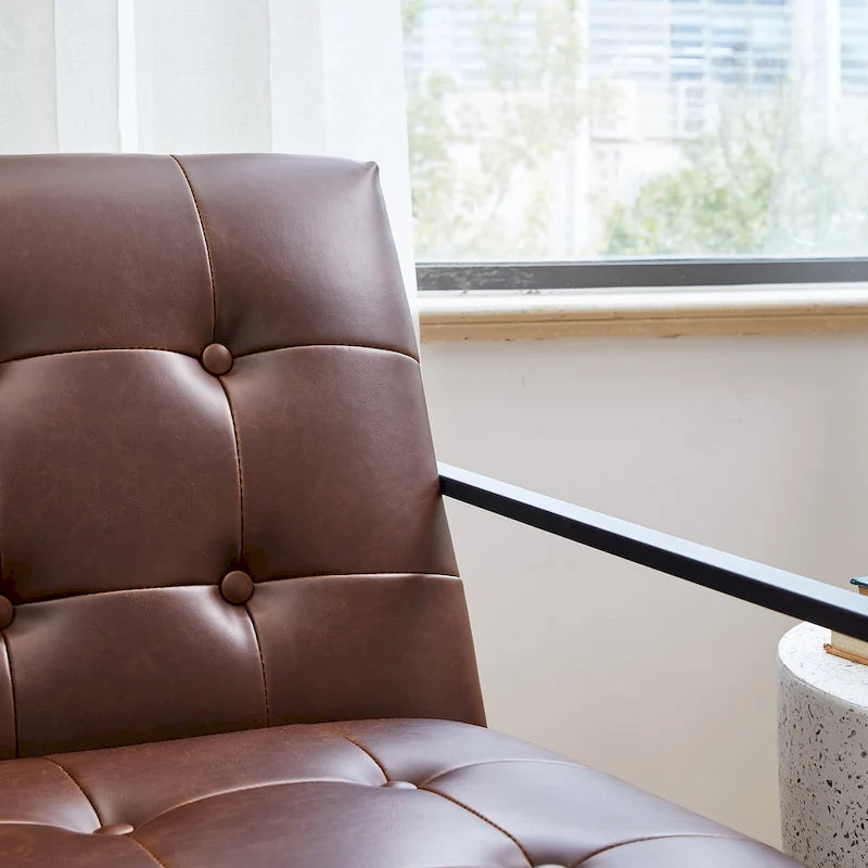 Fauteuil d'appoint capitonné en cuir PU de style Mid-Century 29,50W 29,5L x 30,5H x 29,25P