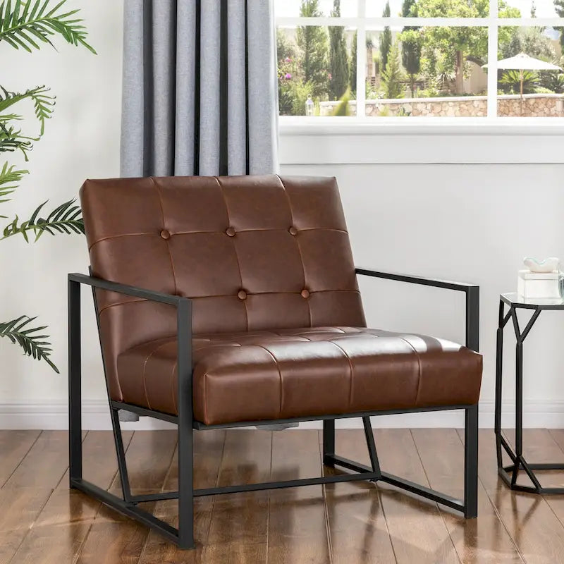 Fauteuil d'appoint capitonné en cuir PU de style Mid-Century 29,50W 29,5L x 30,5H x 29,25P