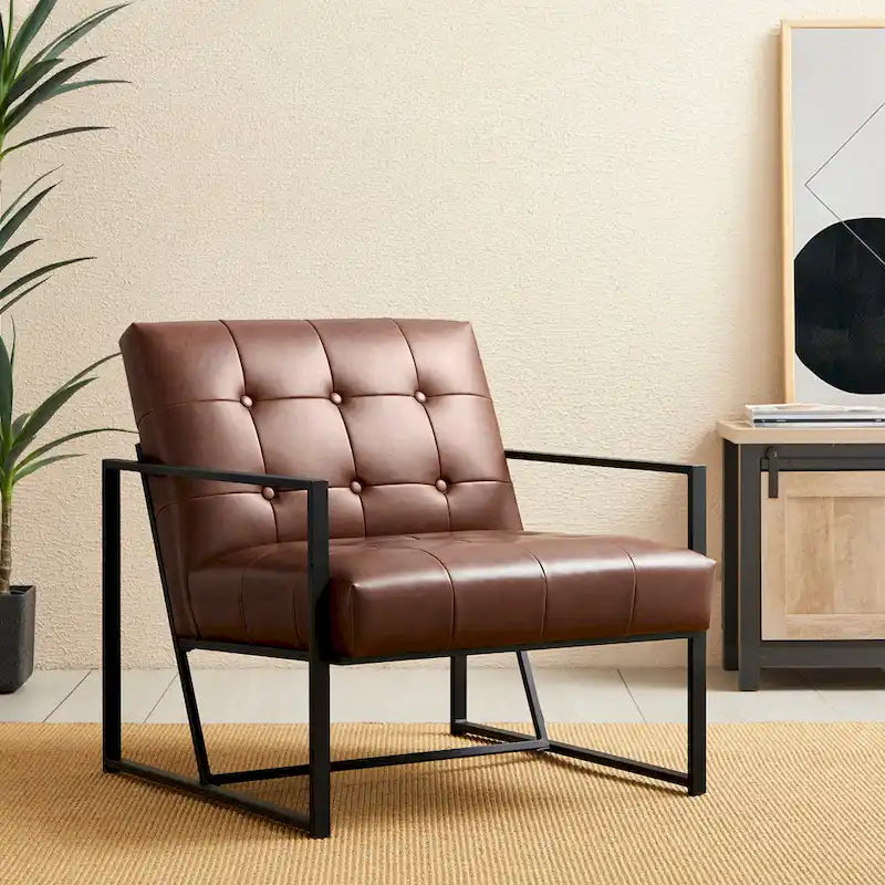 Fauteuil d'appoint capitonné en cuir PU de style Mid-Century 29,50W 29,5L x 30,5H x 29,25P