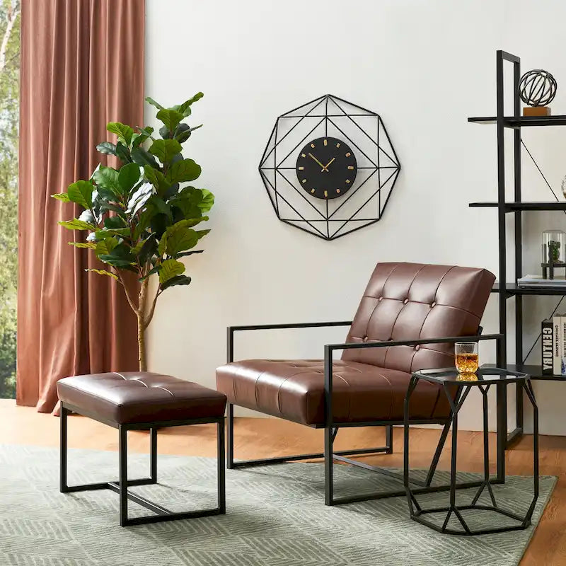 Fauteuil d'appoint capitonné en cuir PU de style Mid-Century 29,50W 29,5L x 30,5H x 29,25P