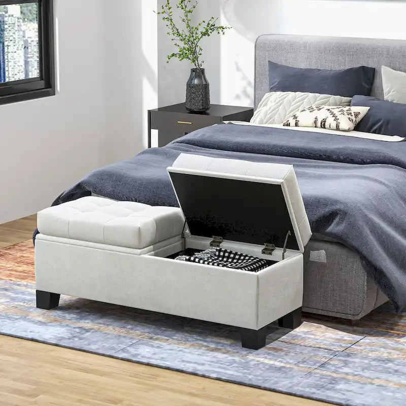 Banc coffre de rangement capitonné avec charnières de sécurité