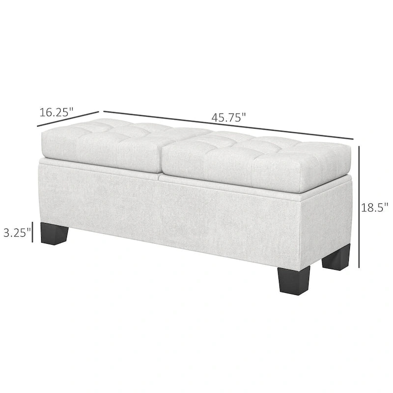 Banc coffre de rangement capitonné avec charnières de sécurité