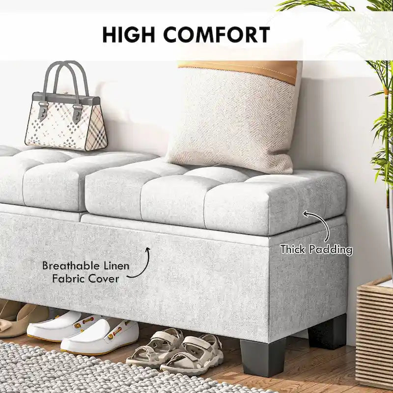 Banc coffre de rangement capitonné avec charnières de sécurité