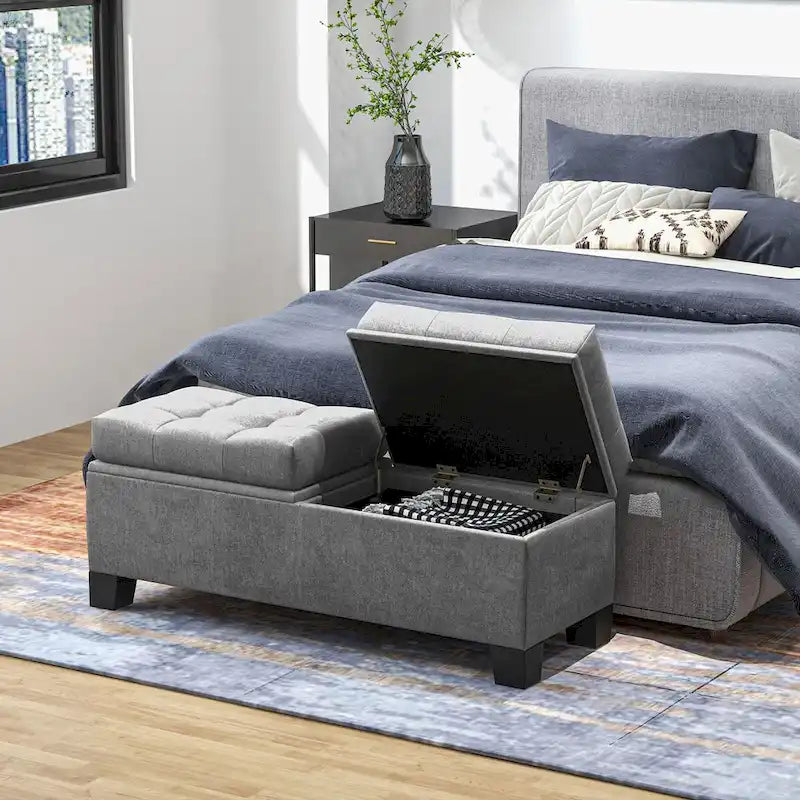 Banc coffre de rangement capitonné avec charnières de sécurité