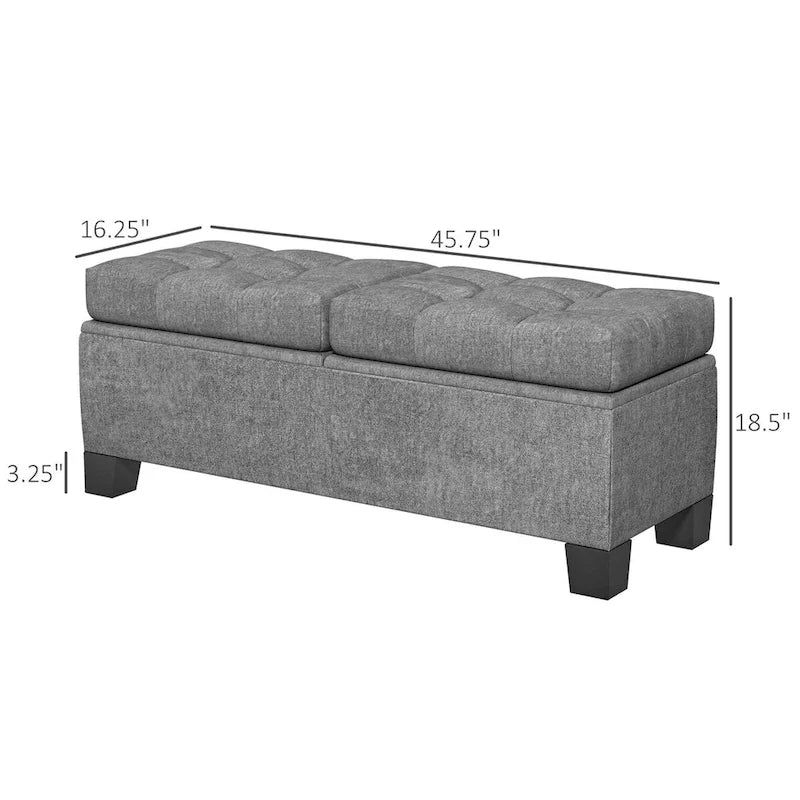 Banc coffre de rangement capitonné avec charnières de sécurité