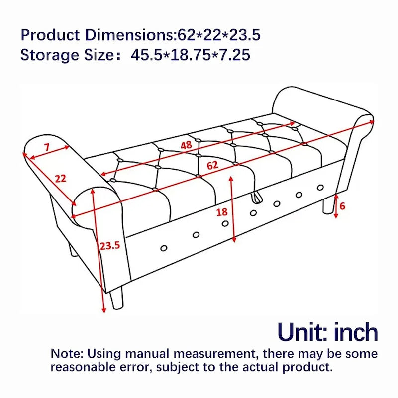 Banc de rangement capitonné à 62 boutons, pouf rembourré en lin