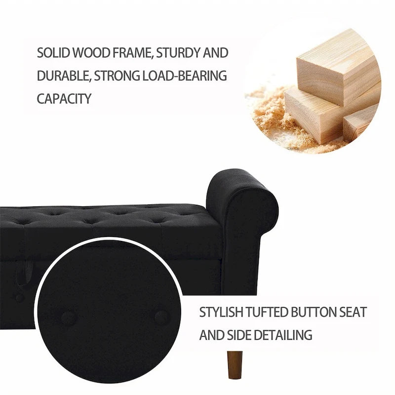 Banc de rangement capitonné à 62 boutons, pouf rembourré en lin