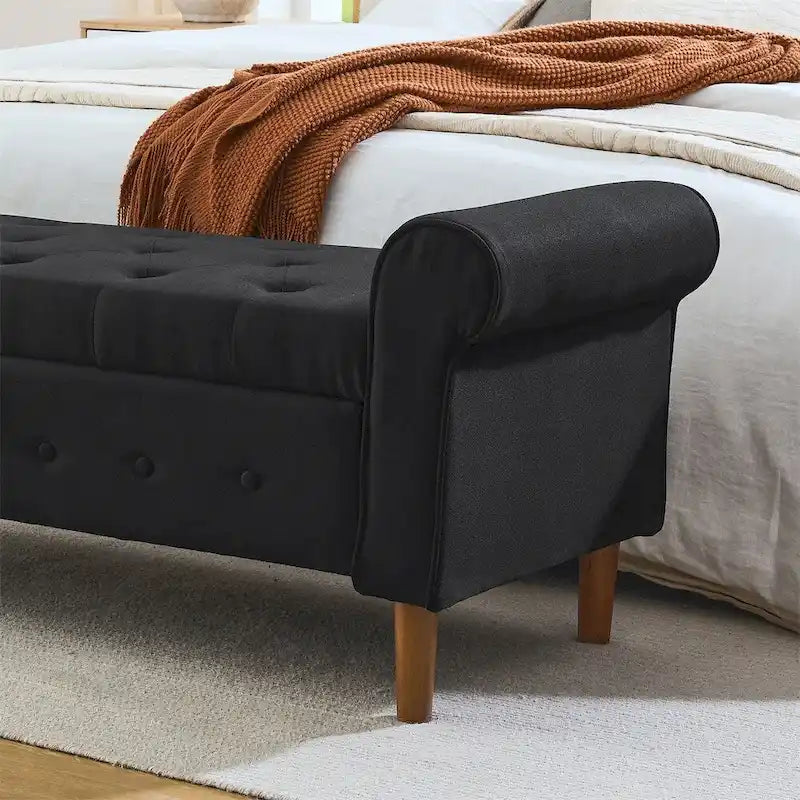 Banc de rangement capitonné à 62 boutons, pouf rembourré en lin