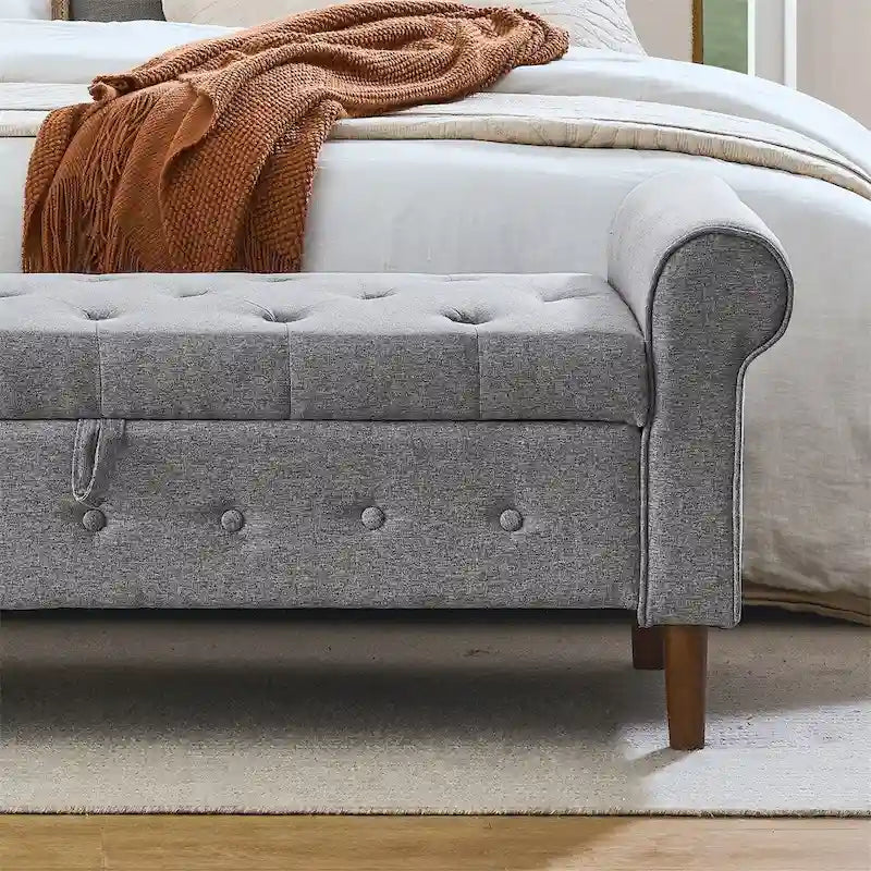 Banc de rangement capitonné à 62 boutons, pouf rembourré en lin