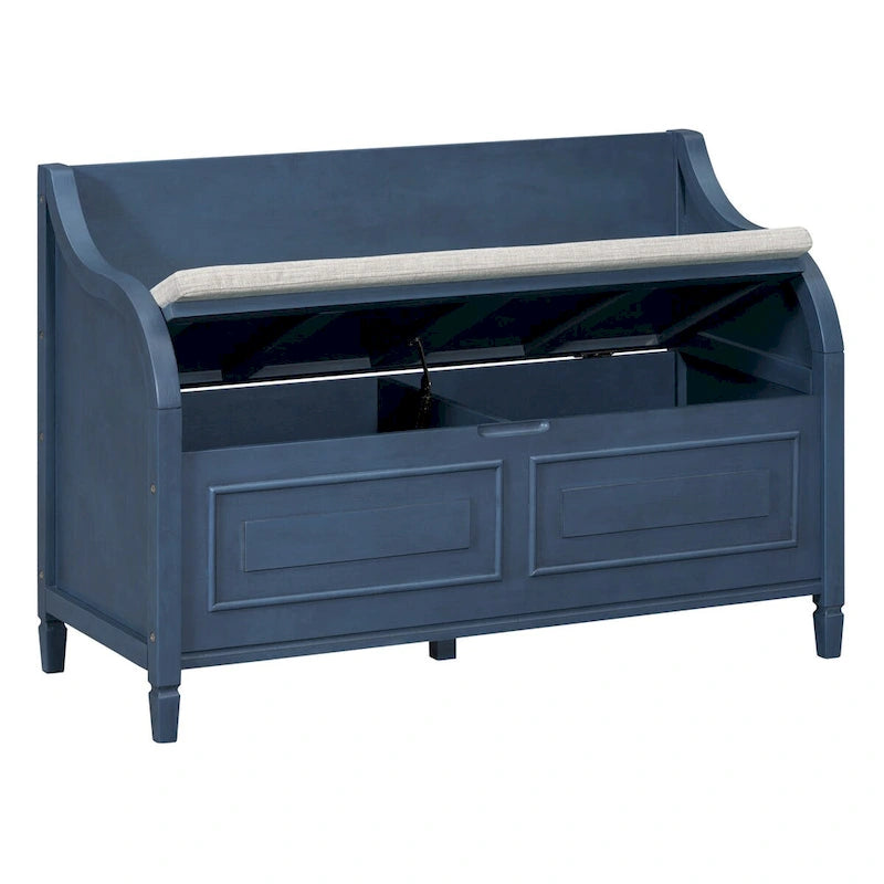 Banc de rangement en bois massif de style rustique pour entrée avec charnière de sécurité