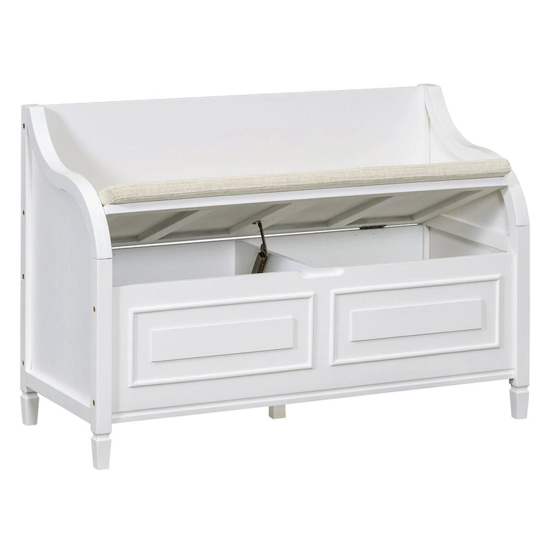 Banc de rangement en bois massif de style rustique pour entrée avec charnière de sécurité