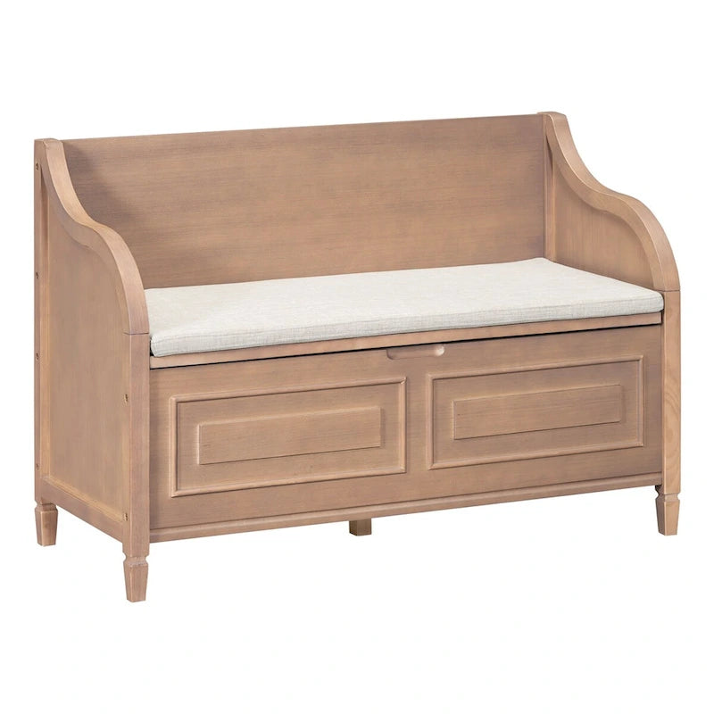 Banc de rangement en bois massif de style rustique pour entrée avec charnière de sécurité
