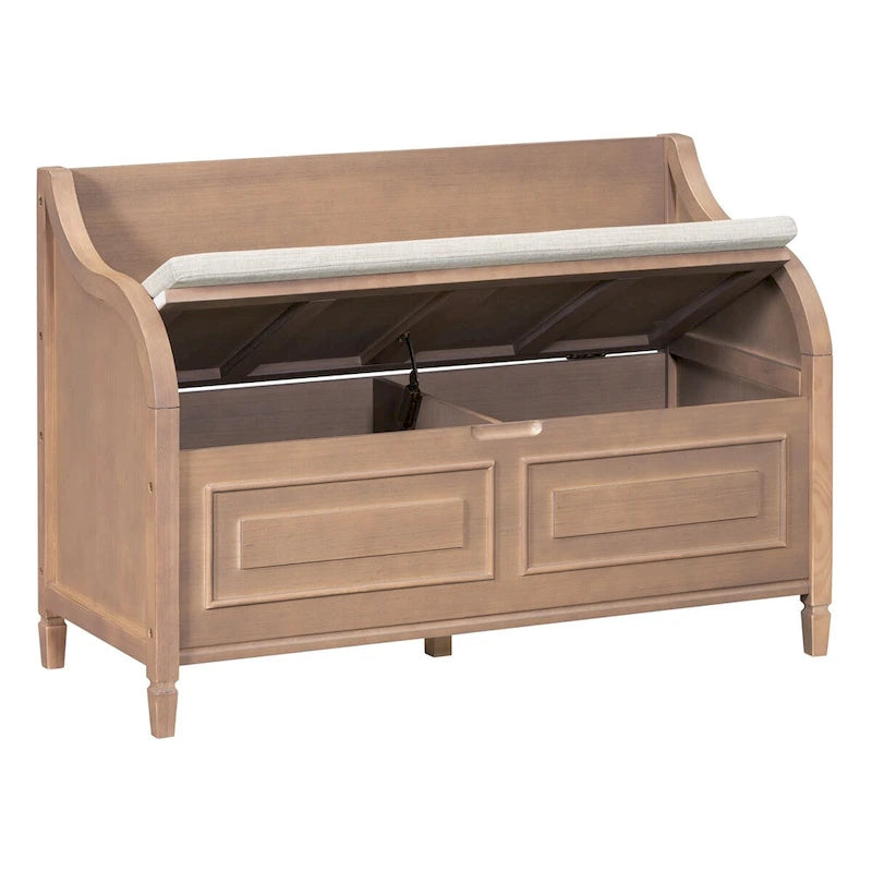 Banc de rangement en bois massif de style rustique pour entrée avec charnière de sécurité