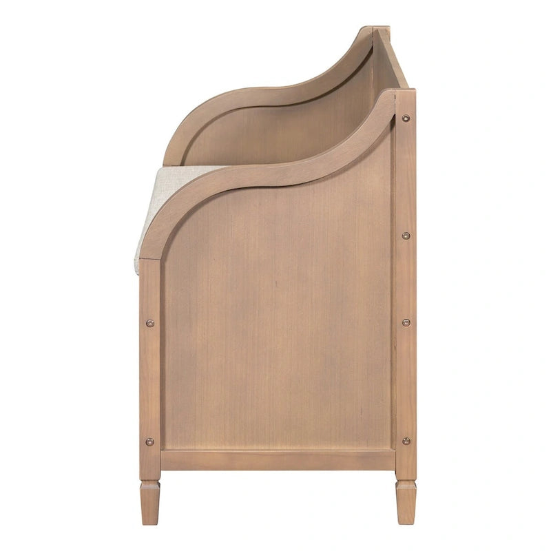 Banc de rangement en bois massif de style rustique pour entrée avec charnière de sécurité