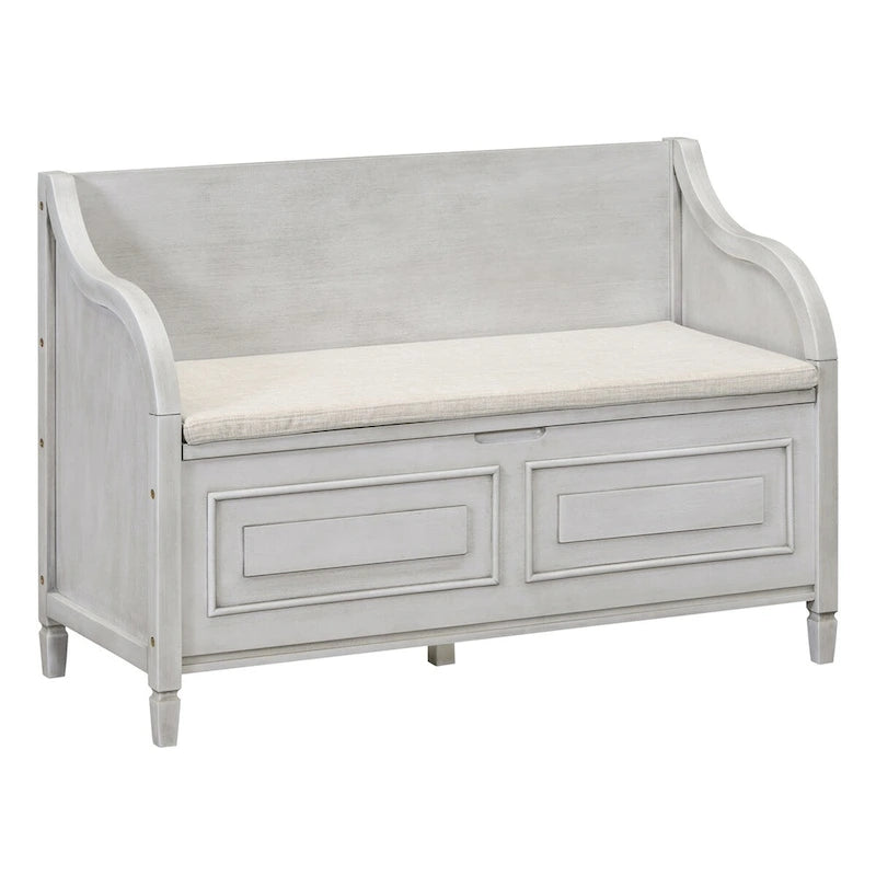 Banc de rangement en bois massif de style rustique pour entrée avec charnière de sécurité