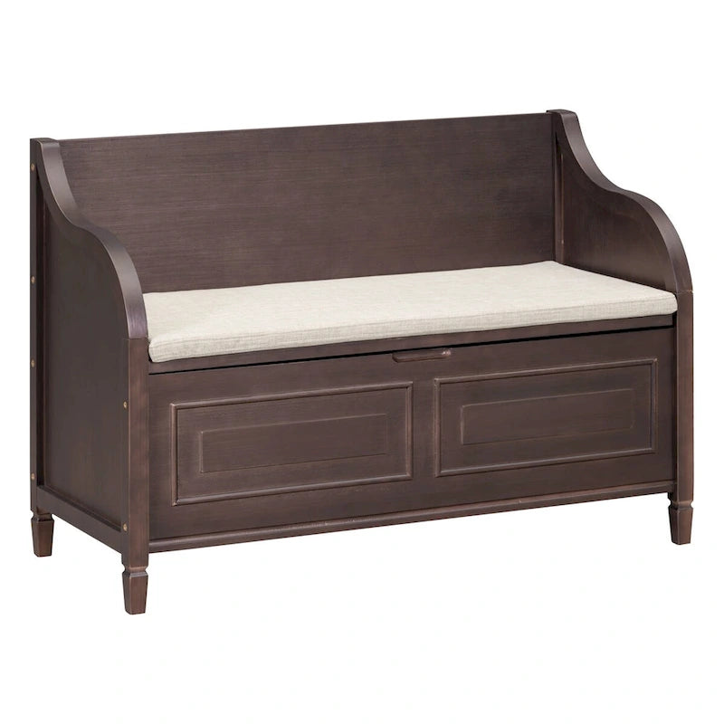 Banc de rangement en bois massif de style rustique pour entrée avec charnière de sécurité