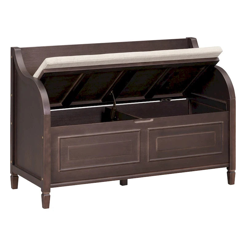 Banc de rangement en bois massif de style rustique pour entrée avec charnière de sécurité