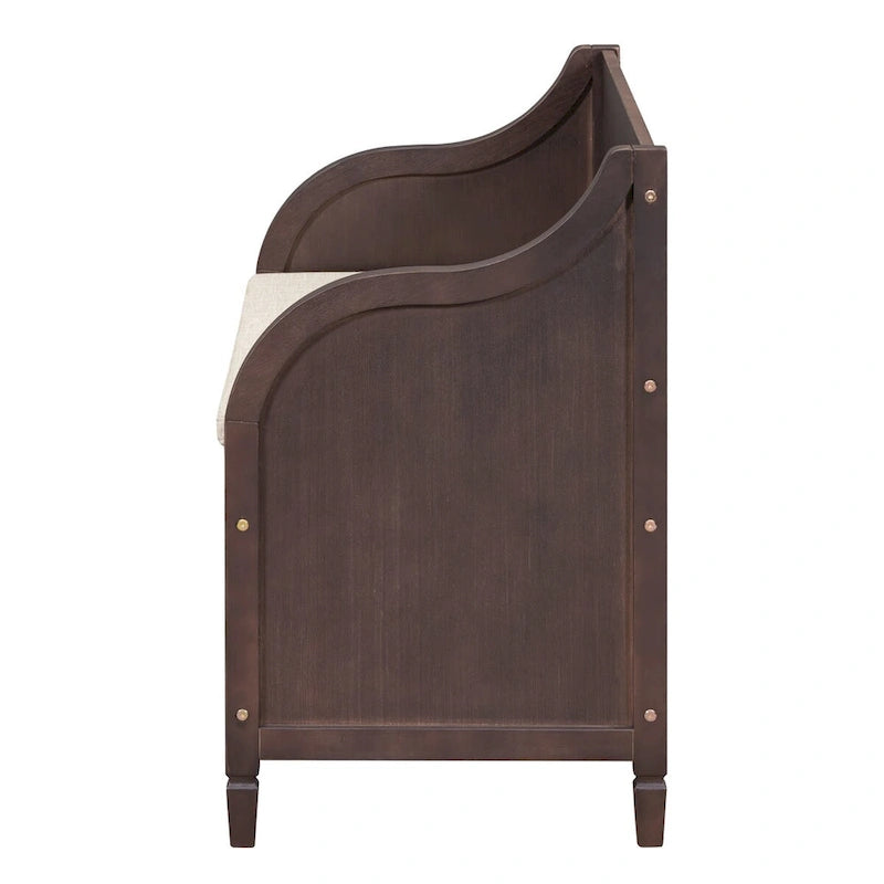 Banc de rangement en bois massif de style rustique pour entrée avec charnière de sécurité
