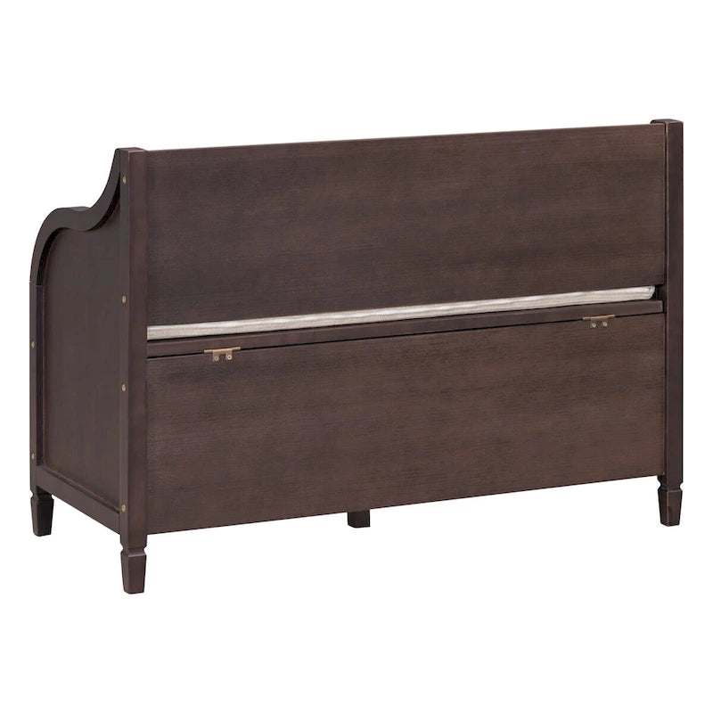 Banc de rangement en bois massif de style rustique pour entrée avec charnière de sécurité