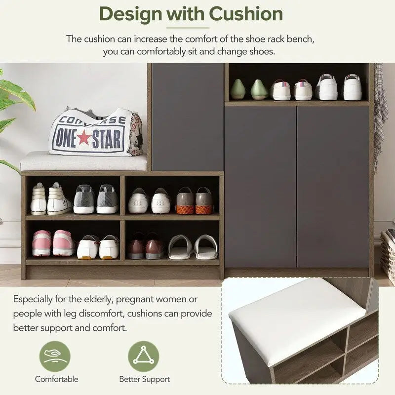 Banc à chaussures multifonctionnel avec siège rembourré