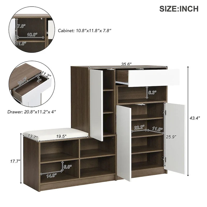 Banc à chaussures 2-en-1 et armoires à chaussures, étagère à chaussures multifonctionnelle