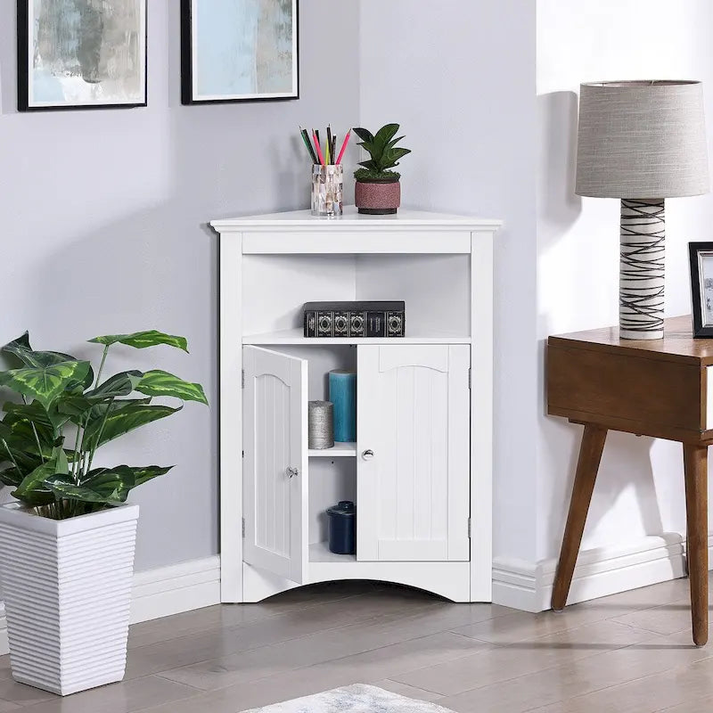 Buffet, meuble d'angle de salle de bain avec portes et étagères, cuisine, salon, armoire de rangement autoportante