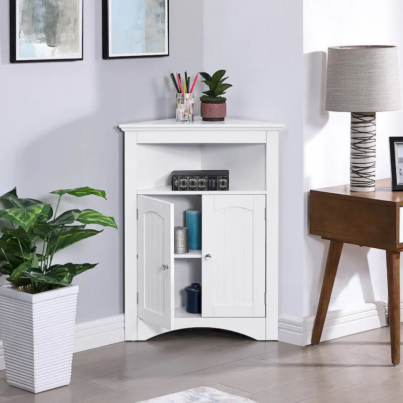 Buffet, meuble d'angle de salle de bain avec portes et étagères, cuisine, salon, armoire de rangement autoportante