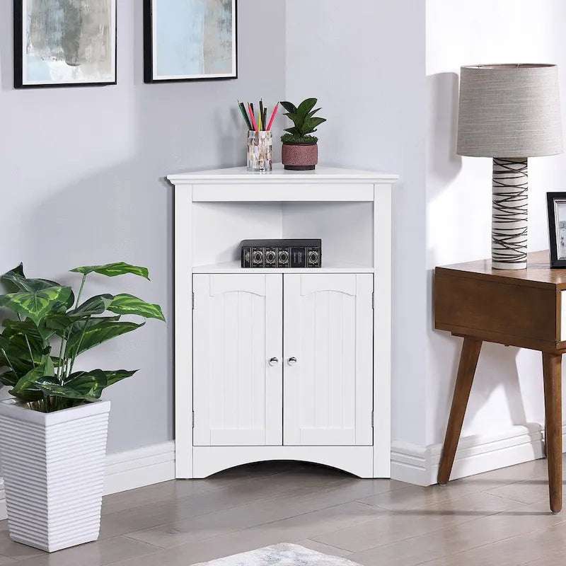Buffet, meuble d'angle de salle de bain avec portes et étagères, cuisine, salon, armoire de rangement autoportante