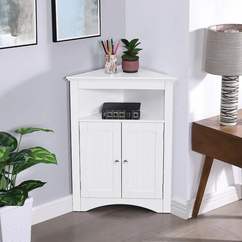 Buffet, meuble d'angle de salle de bain avec portes et étagères, cuisine, salon, armoire de rangement autoportante