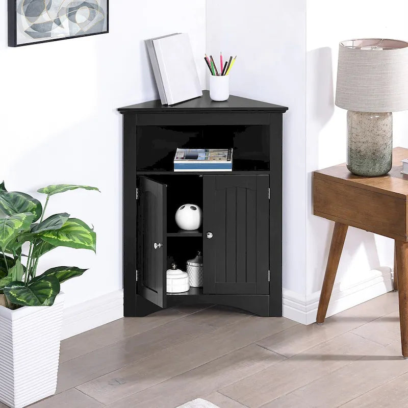 Buffet, meuble d'angle de salle de bain avec portes et étagères, cuisine, salon, armoire de rangement autoportante