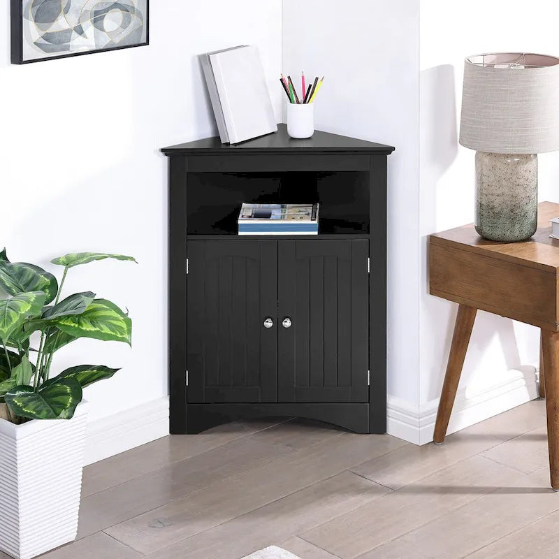 Buffet, meuble d'angle de salle de bain avec portes et étagères, cuisine, salon, armoire de rangement autoportante