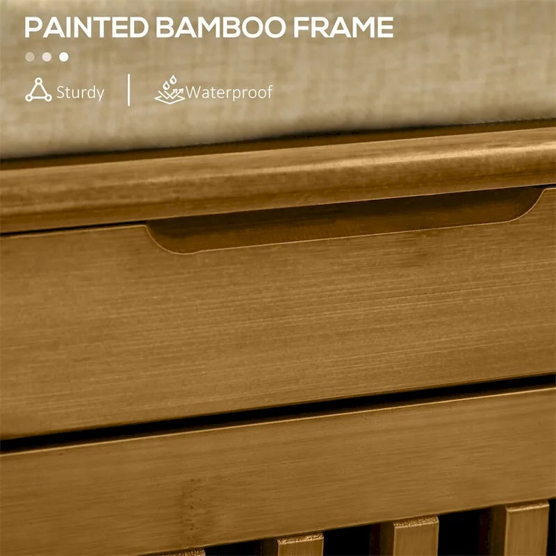 Banc à chaussures en bambou avec coussin d'assise et compartiment caché