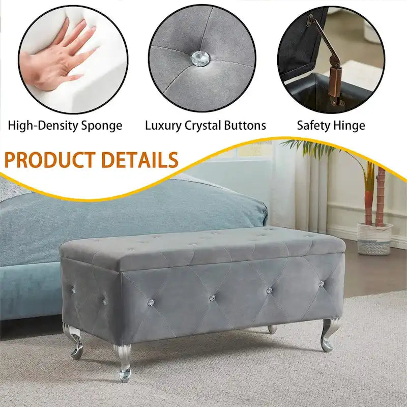 Banc de rangement rembourré pour chambre à coucher, salon, entrée