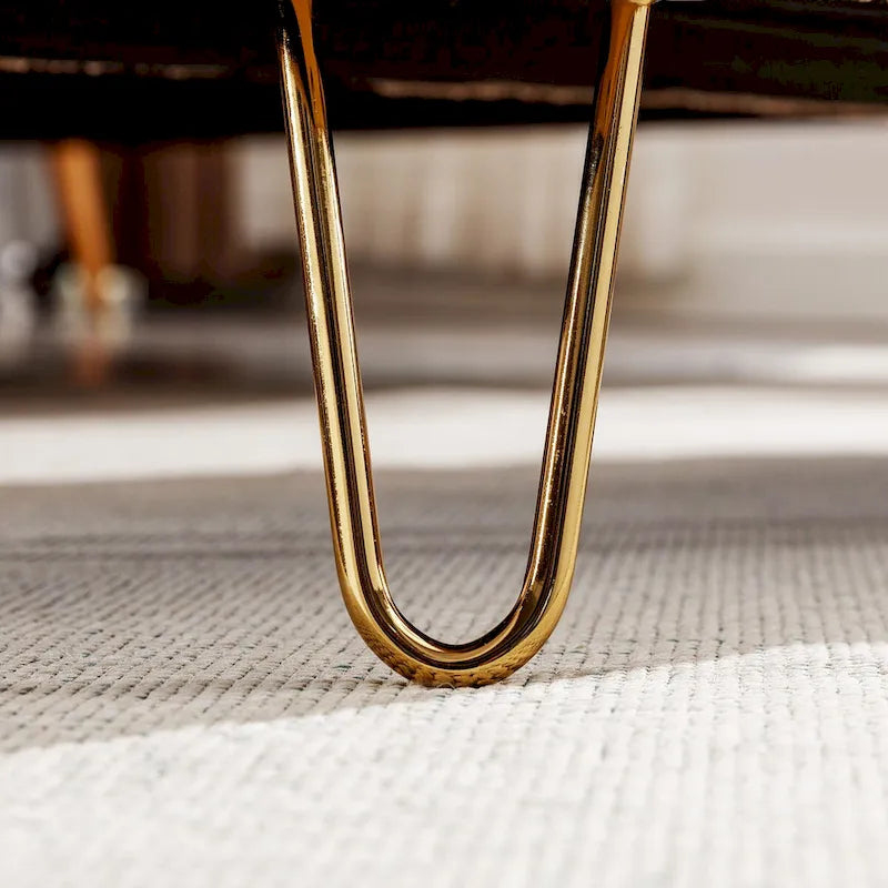 Banc de rangement ottoman pour bout de lit avec pieds dorés, banc d'entrée moderne en fausse fourrure ivoire rembourré avec rangement