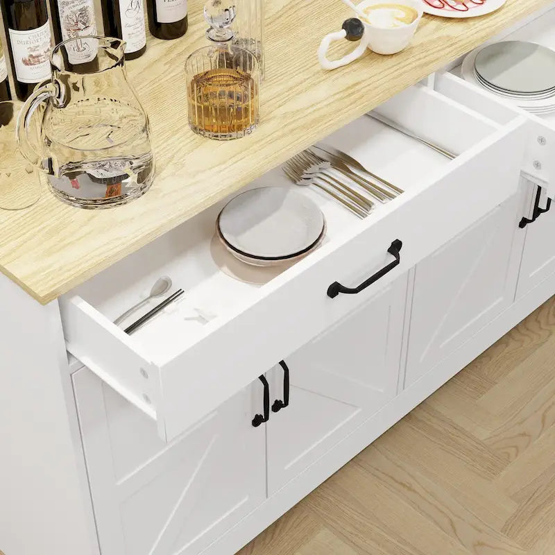 47.95 Buffet de ferme avec 2 tiroirs et 4 portes pour salle à manger, salon, cuisine – Blanc