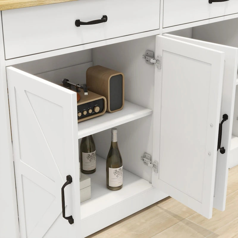 47.95 Buffet de ferme avec 2 tiroirs et 4 portes pour salle à manger, salon, cuisine – Blanc