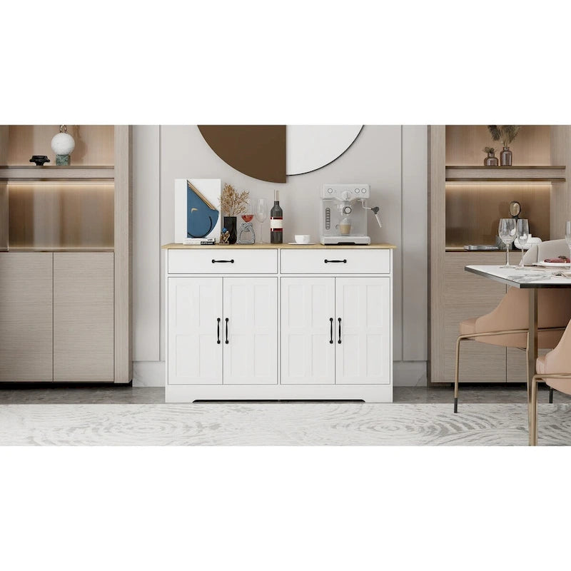 47.95 Buffet de ferme avec 2 tiroirs et 4 portes pour salle à manger, salon, cuisine – Blanc