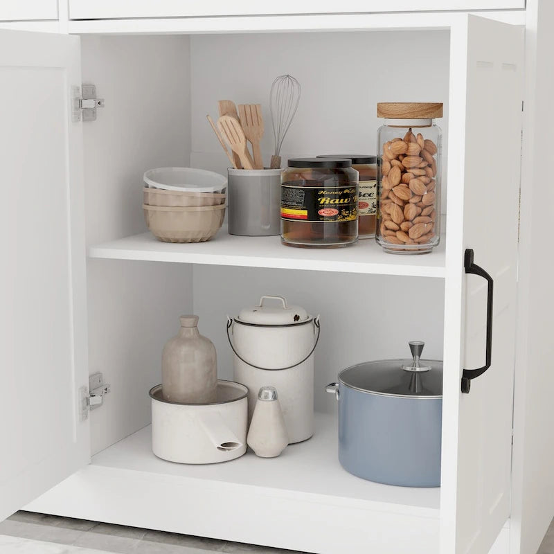 47.95 Buffet de ferme avec 2 tiroirs et 4 portes pour salle à manger, salon, cuisine – Blanc