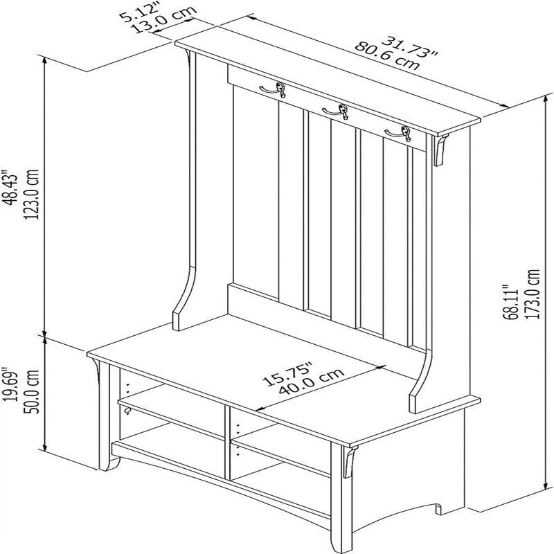 Bush Business Furniture Salinas Meuble d'entrée avec banc à chaussures - 15,75P x 31,73L x 68,11H