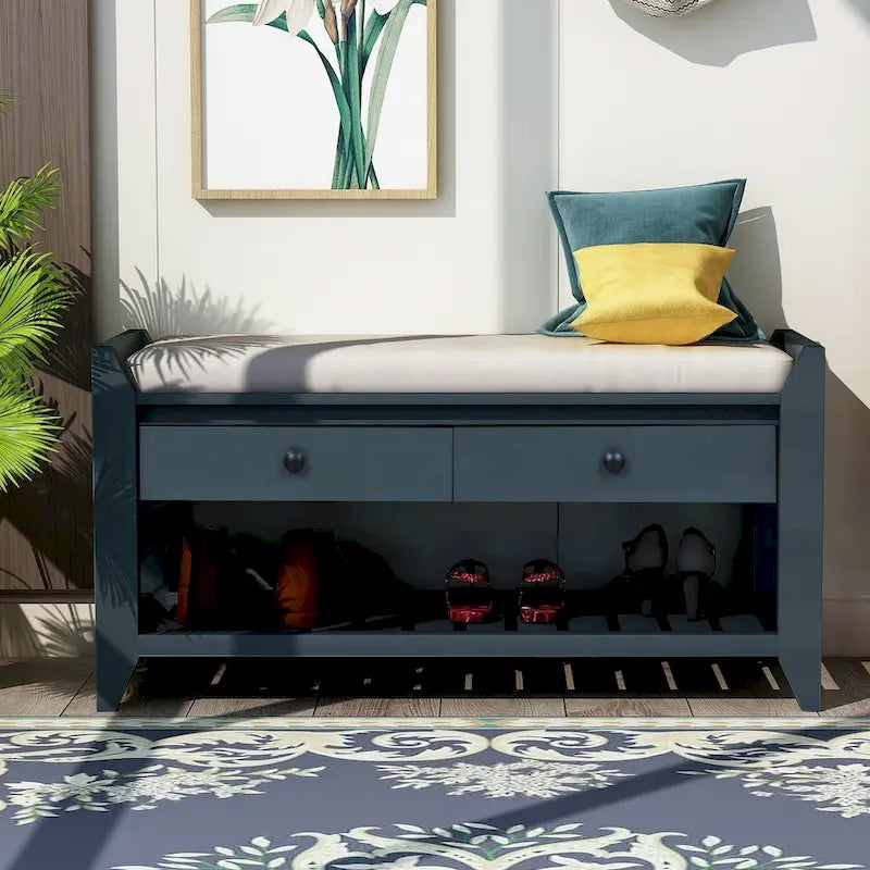 Meuble à chaussures avec assise capitonnée et tiroirs, banc de rangement multifonction pour entrée